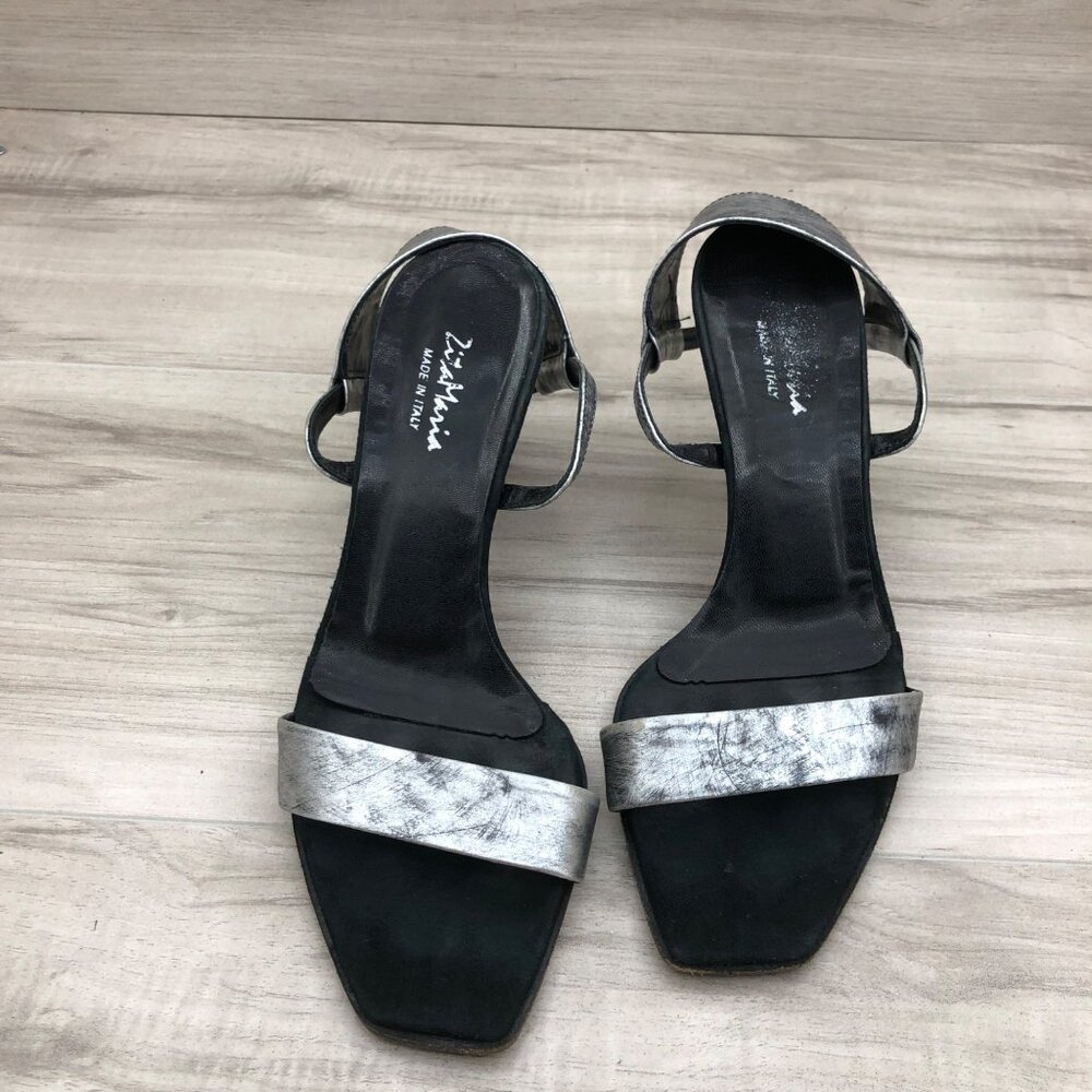 Zita Maria Heel Sandals Womens EU 37.5 Silver Leather Distressed Slingback Strap - Picture 10 of 14